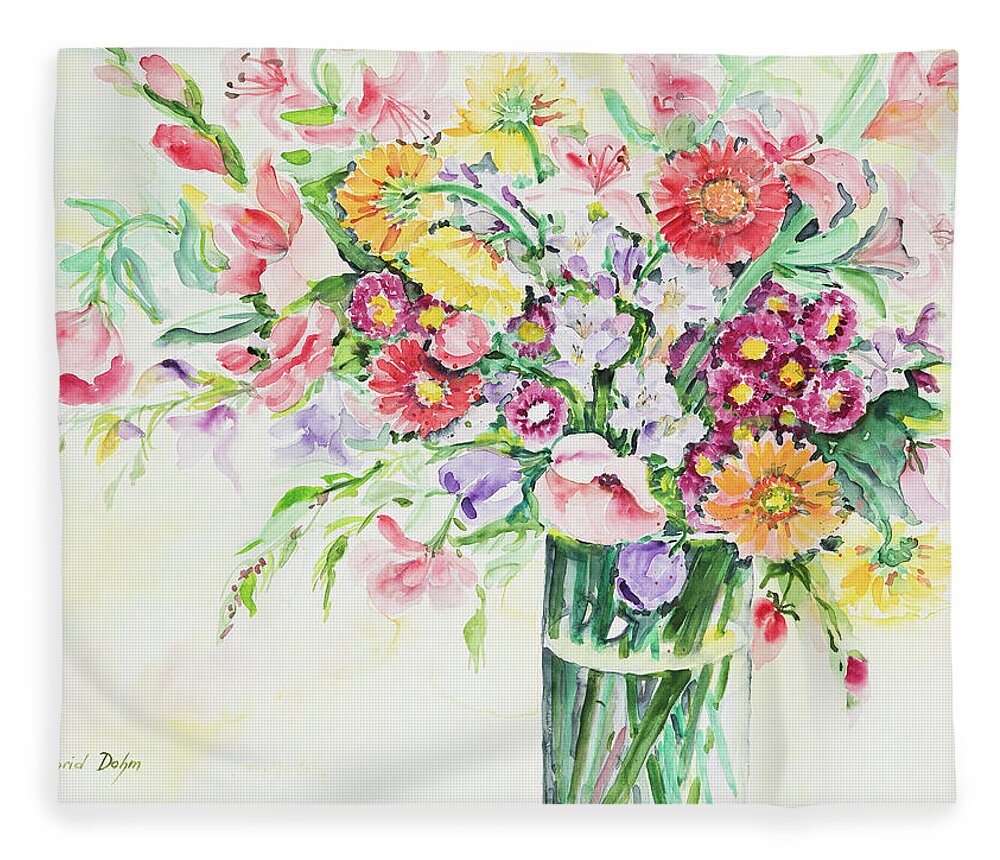 Flowers Fleece Blanket featuring the painting Watercolor Series 162 by Ingrid Dohm