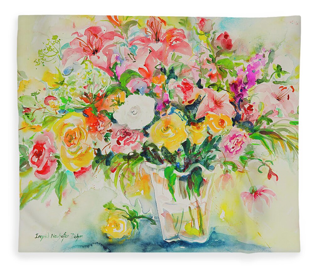 Flowers Fleece Blanket featuring the painting Watercolor Series 169 by Ingrid Dohm