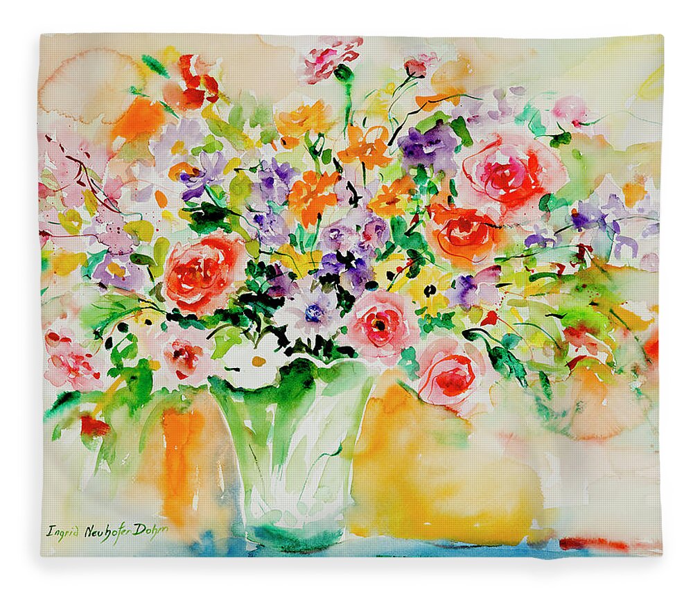 Flowers Fleece Blanket featuring the painting Watercolor Series 171 by Ingrid Dohm