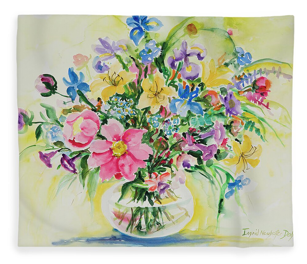 Flowers Fleece Blanket featuring the painting Watercolor Series 175 by Ingrid Dohm