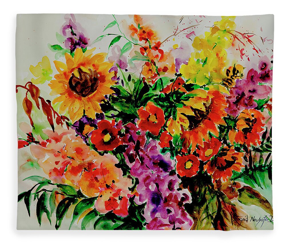 Flowers Fleece Blanket featuring the painting Watercolor Series 176 by Ingrid Dohm