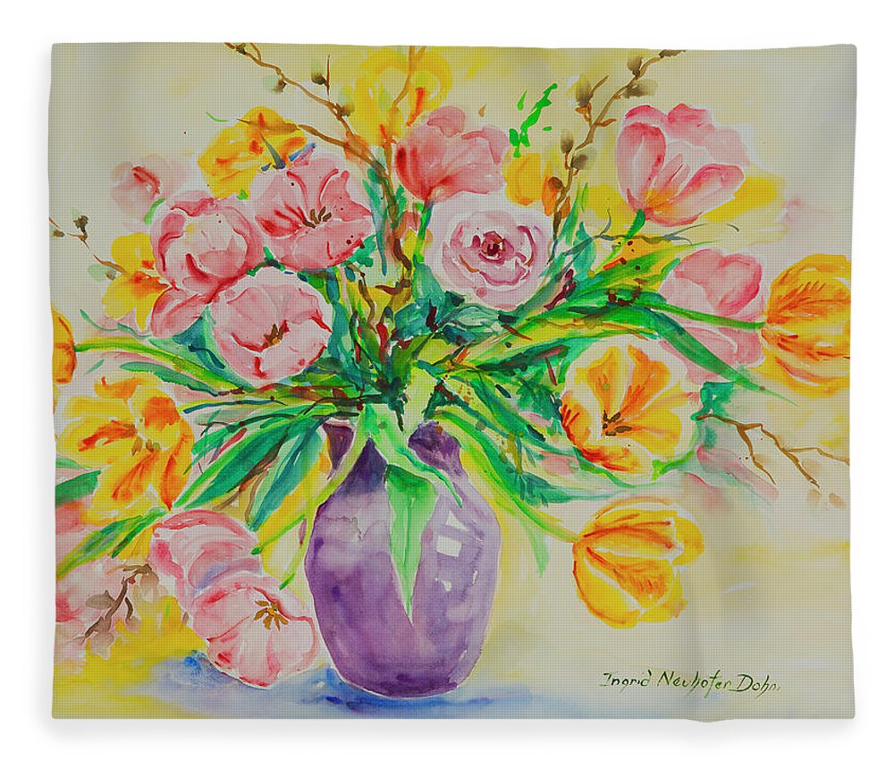 Flowers Fleece Blanket featuring the painting Watercolor Series 178 by Ingrid Dohm