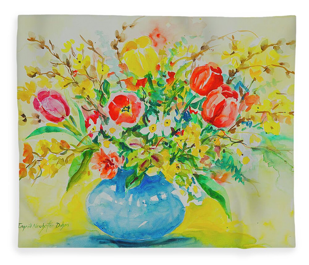 Flowers Fleece Blanket featuring the painting Watercolor Series 179 by Ingrid Dohm