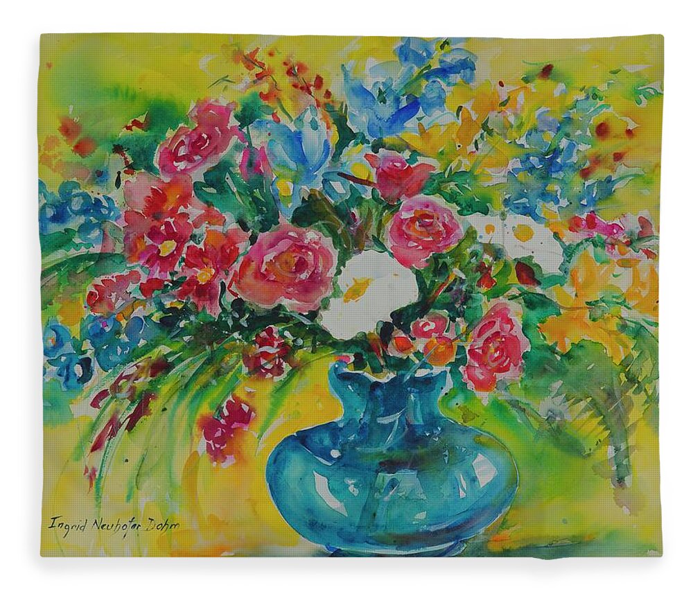 Flowers Fleece Blanket featuring the painting Watercolor Series 180 by Ingrid Dohm