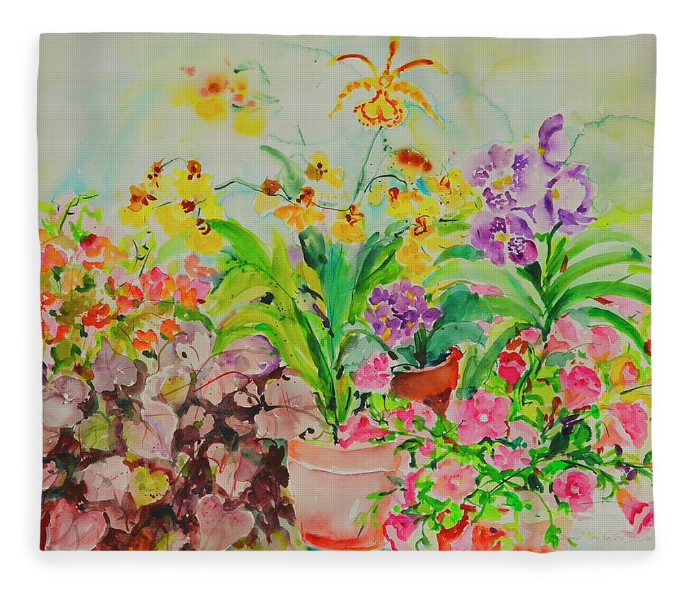 Flowers Fleece Blanket featuring the painting Watercolor Series 182 by Ingrid Dohm