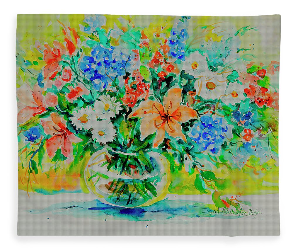 Flowers Fleece Blanket featuring the painting Watercolor Series 187 by Ingrid Dohm