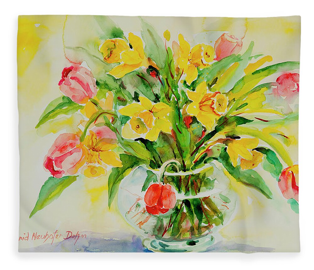 Flowers Fleece Blanket featuring the painting Watercolor Series 201 by Ingrid Dohm