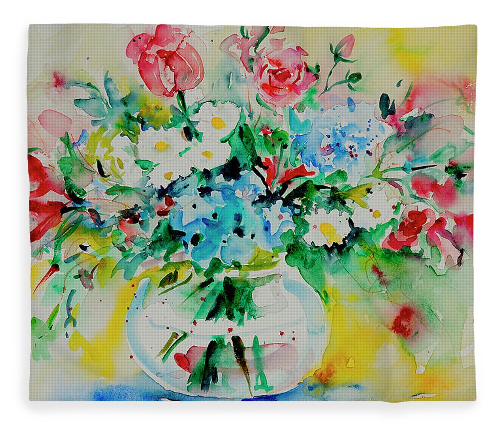 Flowers Fleece Blanket featuring the painting Watercolor Series 204 by Ingrid Dohm