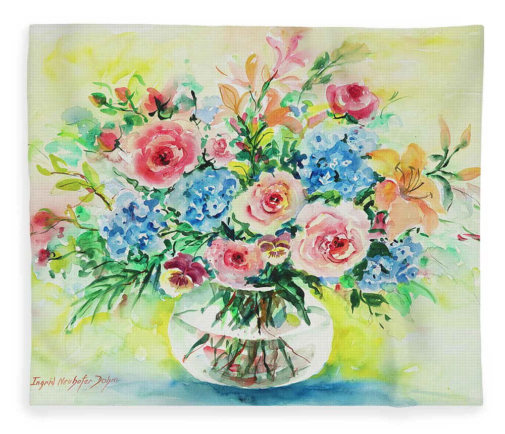 Flowers Fleece Blanket featuring the painting Watercolor Series 205 by Ingrid Dohm