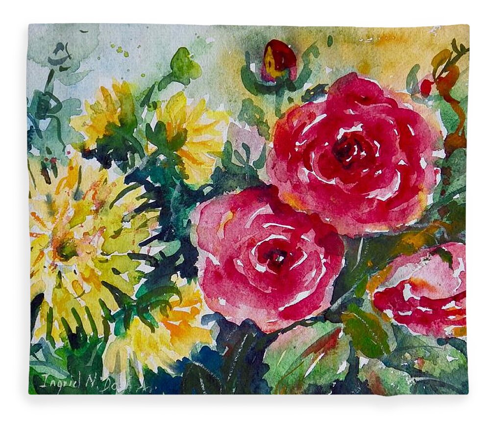 Flowers Fleece Blanket featuring the painting Watercolor Series No. 212 by Ingrid Dohm