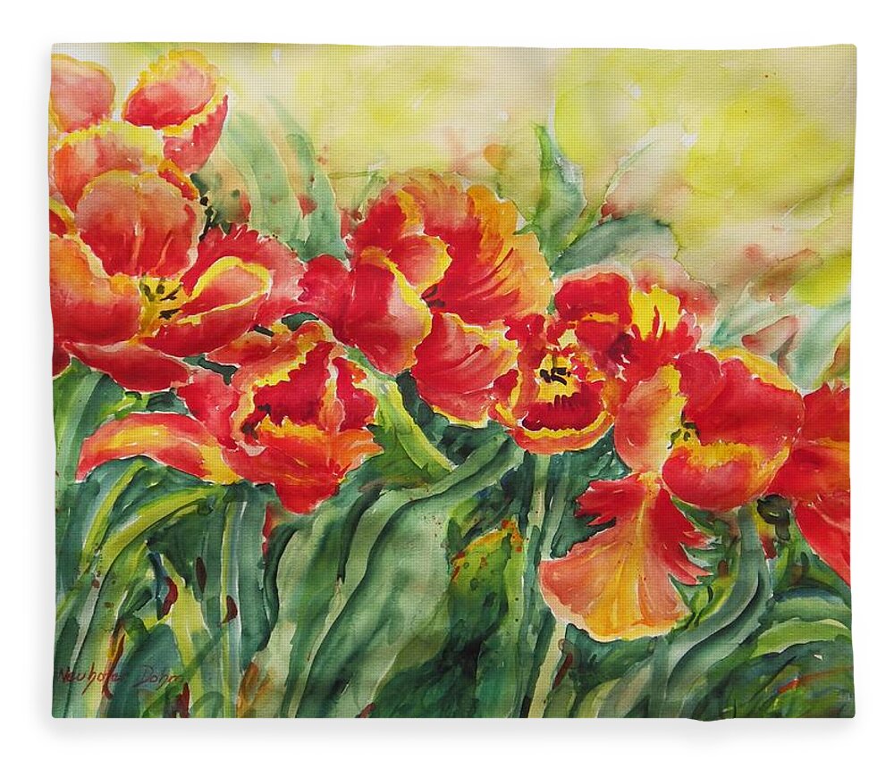 Flowers Fleece Blanket featuring the painting Watercolor Series No. 241 by Ingrid Dohm