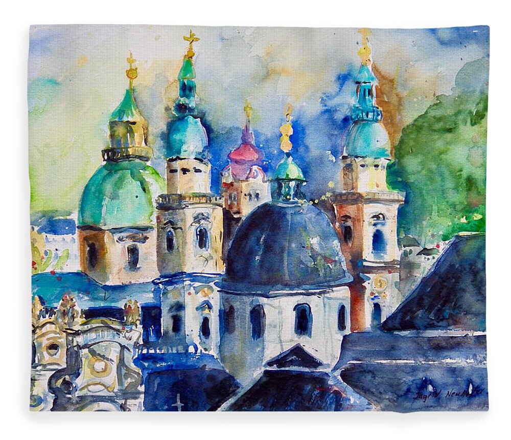 Cityscape Fleece Blanket featuring the painting Watercolor Series No. 247 by Ingrid Dohm