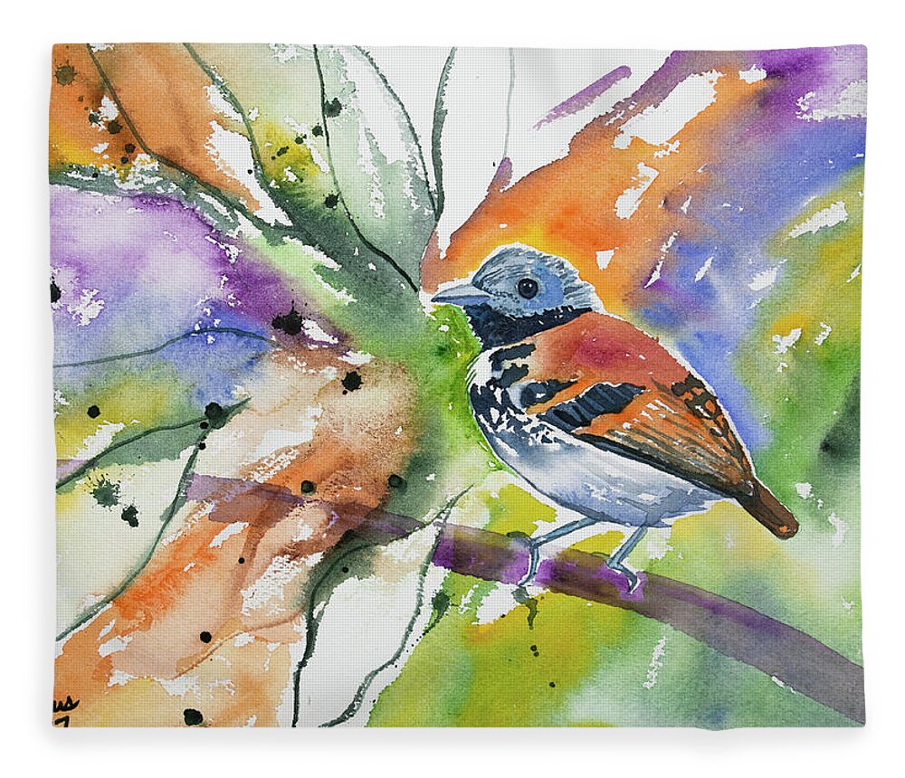 Spotted Antbird Fleece Blanket featuring the painting Watercolor - Spotted Antbird by Cascade Colors