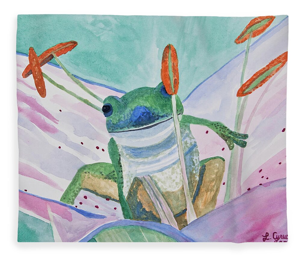 Tree Frog Fleece Blanket featuring the painting Watercolor - Tree Frog by Cascade Colors
