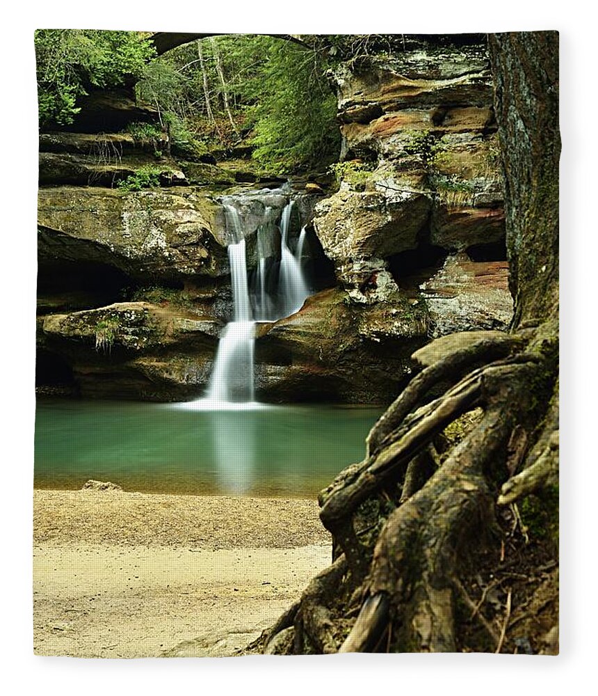 Photography Fleece Blanket featuring the photograph Waterfall and Roots by Larry Ricker