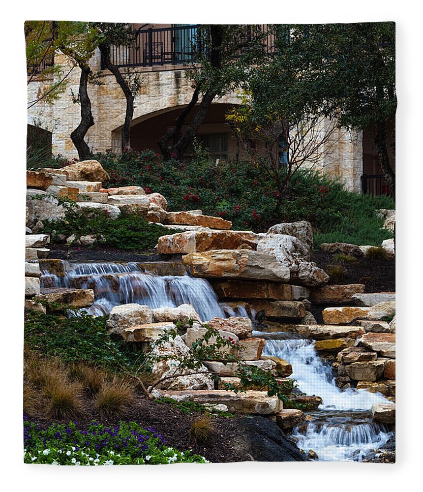 Beautiful Fleece Blanket featuring the photograph Waterfall at the J.W. Marriott by Ed Gleichman
