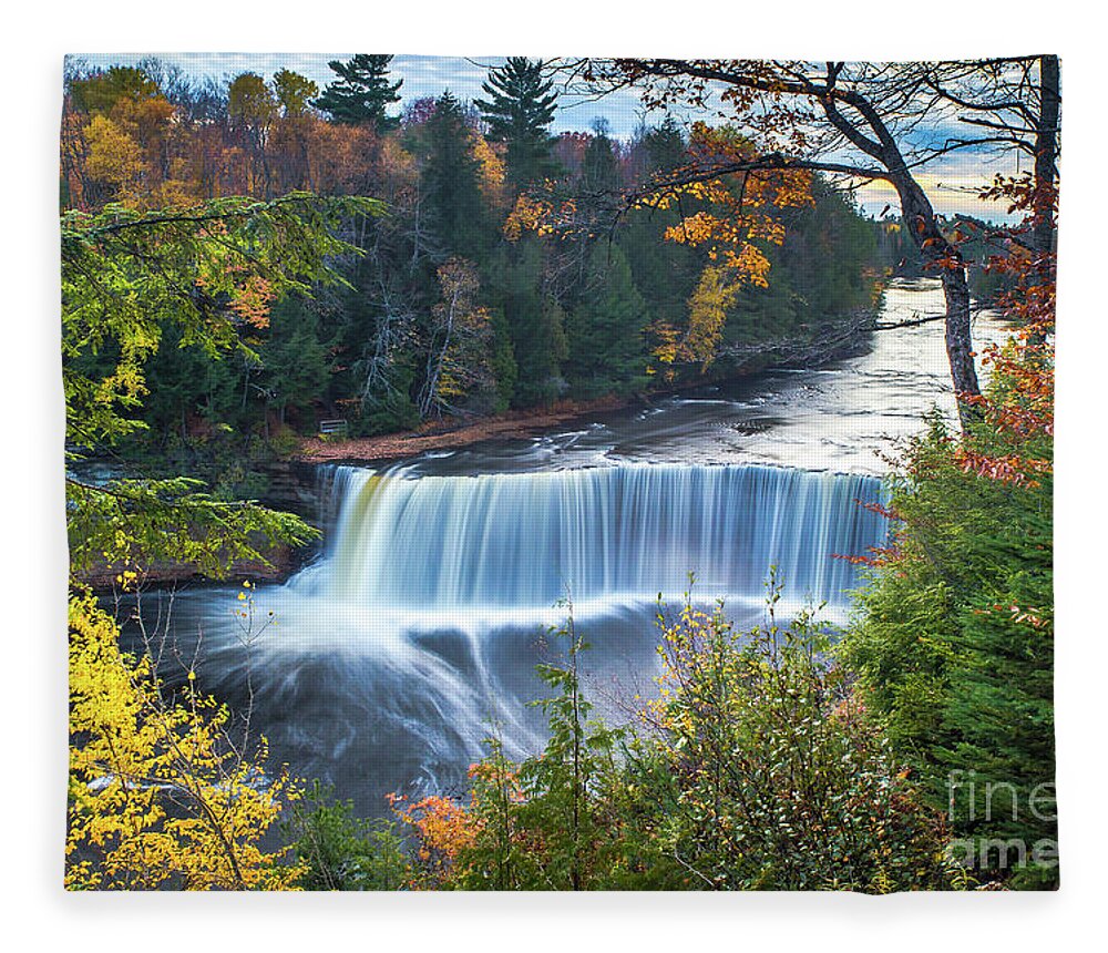 Waterfalls Fleece Blanket featuring the photograph Waterfalls Upper Tahquamenon Autumn Colors -5085  Pure Michigan by Norris Seward