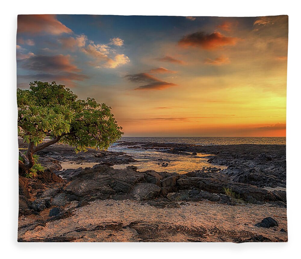 Sunset Fleece Blanket featuring the photograph Wawaloli Beach Sunset by Susan Rissi Tregoning