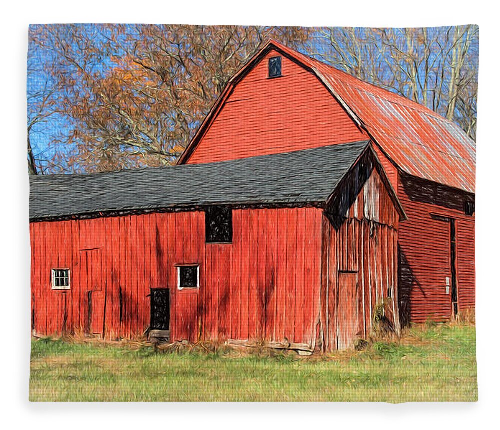 Barn Fleece Blanket featuring the painting Weathered Red Barn by David Letts