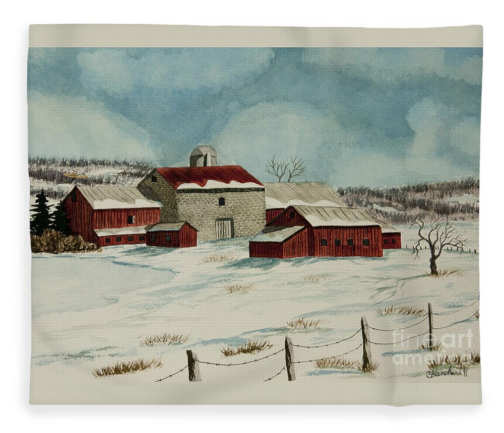 Winter Scene Paintings Fleece Blanket featuring the painting West Winfield Farm by Charlotte Blanchard