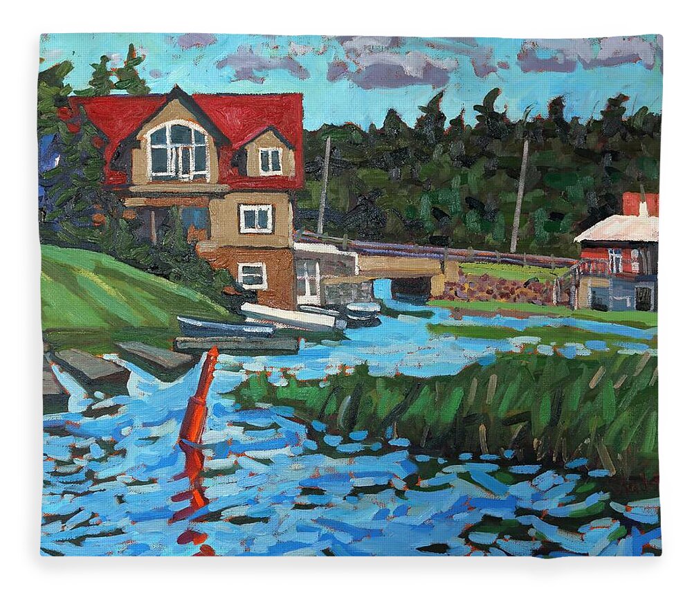 Westport Fleece Blanket featuring the painting Westport Grist Mill by Phil Chadwick