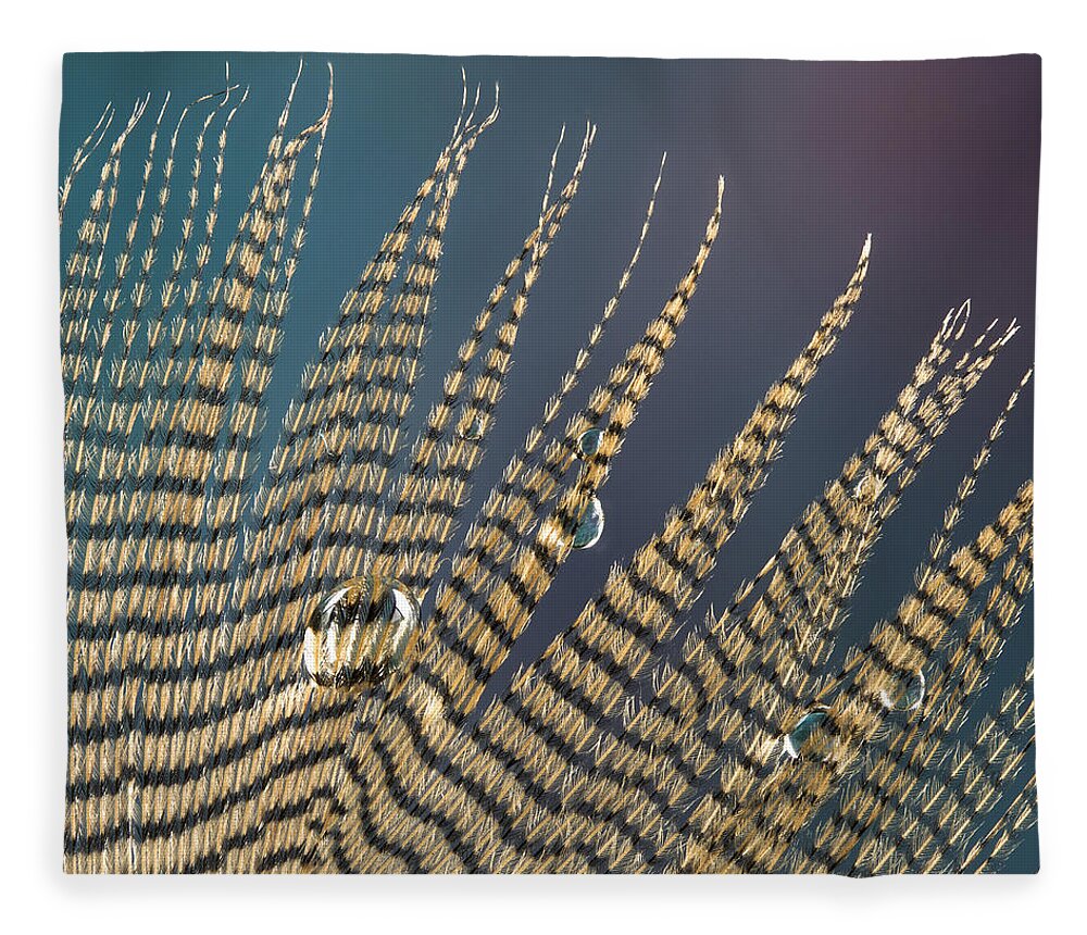 Feather Fleece Blanket featuring the photograph Wet Drop on Wood Duck Feather by Jean Noren