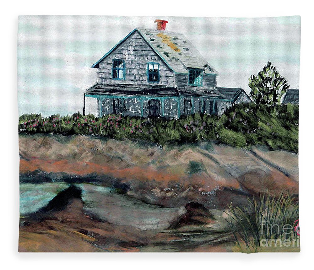#whalesofaugust #cliffisland Fleece Blanket featuring the painting Whales of August House by Francois Lamothe