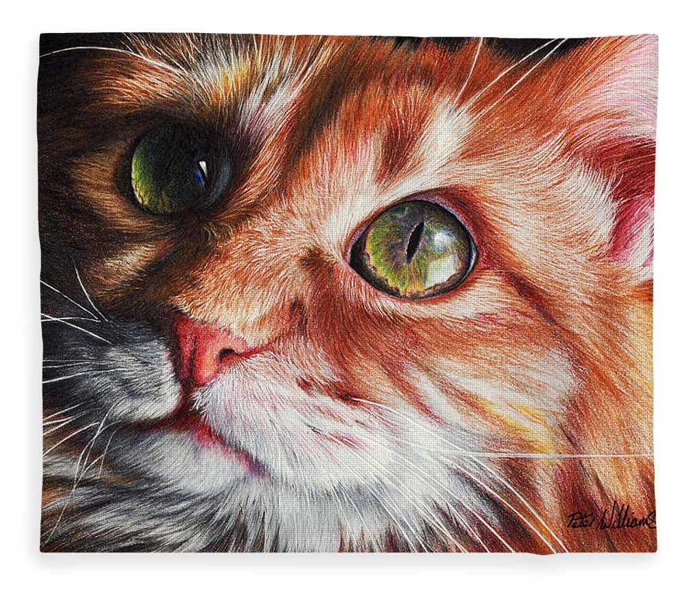 Cat Fleece Blanket featuring the drawing Butter Wouldn't Melt by Peter Williams