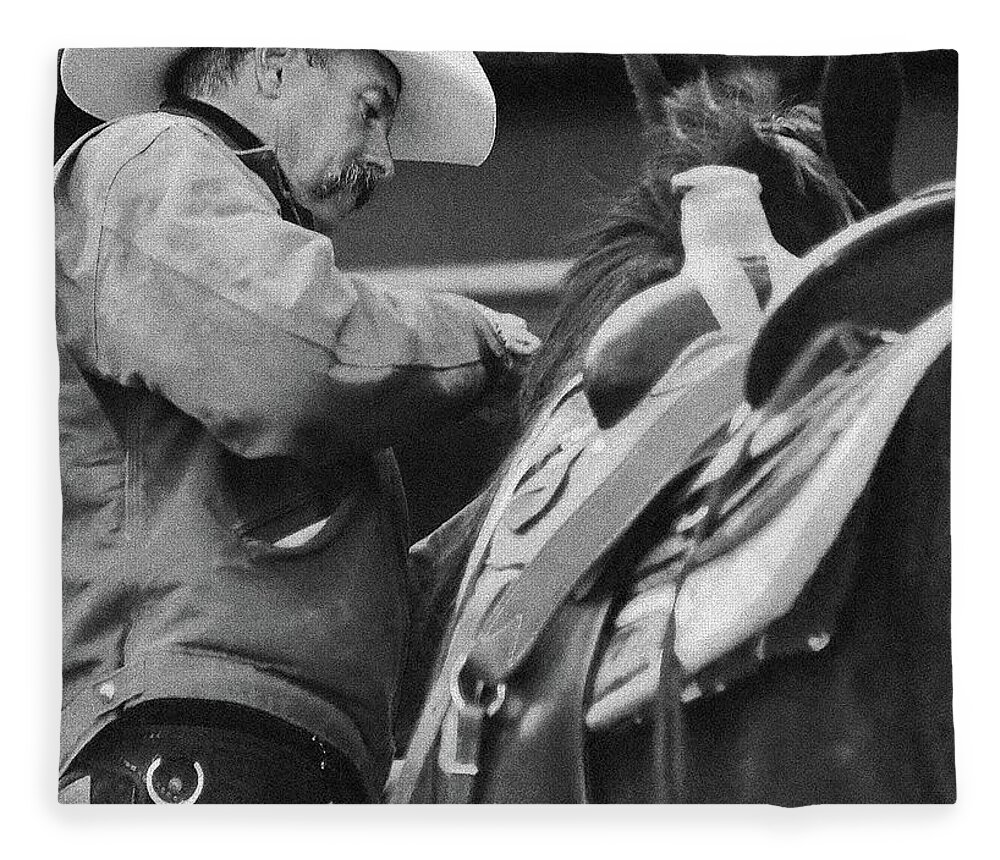 Cowboy Fleece Blanket featuring the photograph When You're Ready to Ride by Amanda Smith