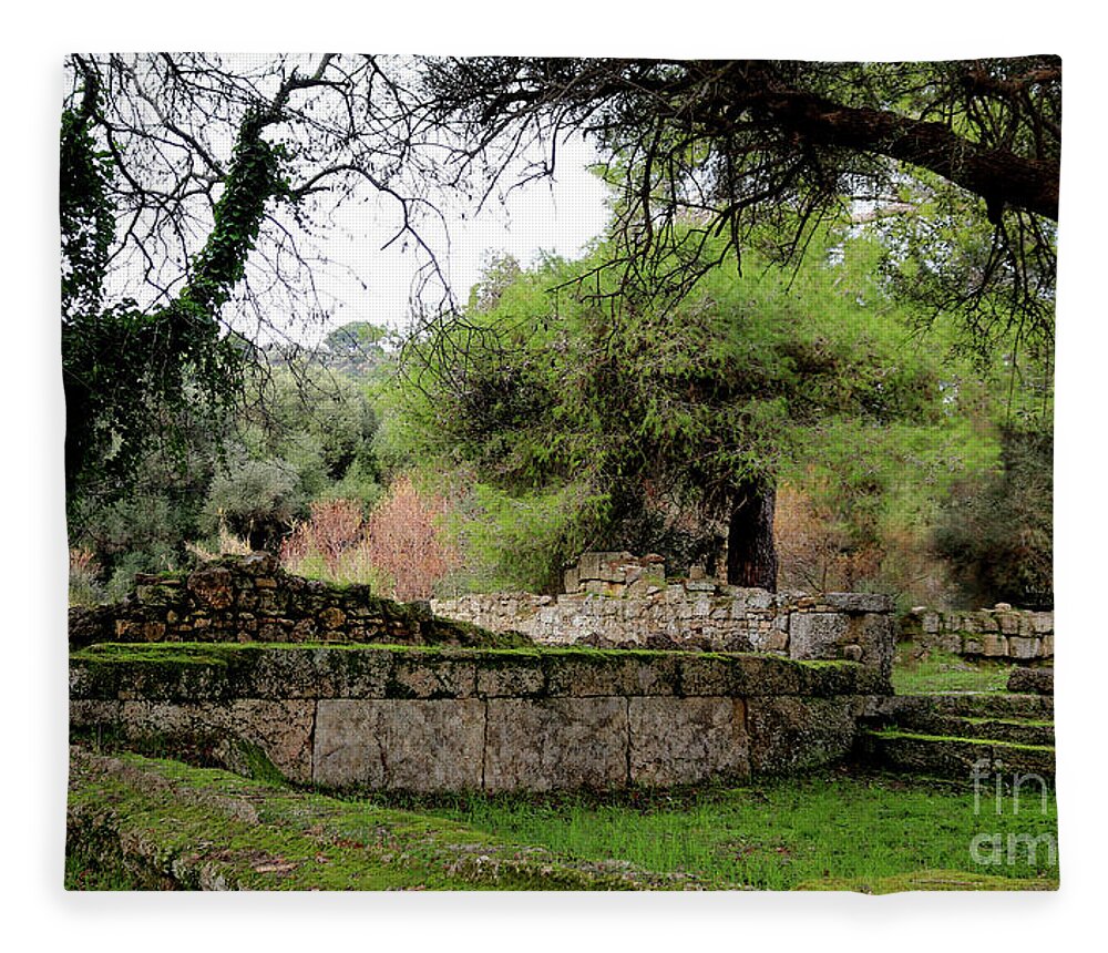 Scenic Fleece Blanket featuring the photograph Where the first Olympics took place - Ancient runis of Olympia by Susan Vineyard