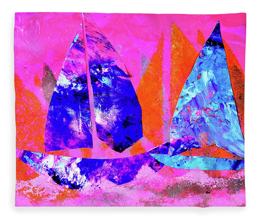 Abstract Sailboat Paintings Fleece Blanket featuring the painting Whimsical sailboats 11-29-16 by Julianne Felton
