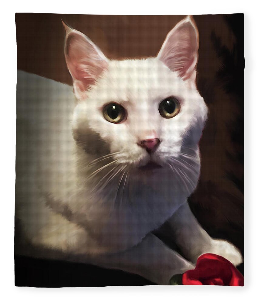 Cat Fleece Blanket featuring the painting Whiskers and Rose by Michael Spano