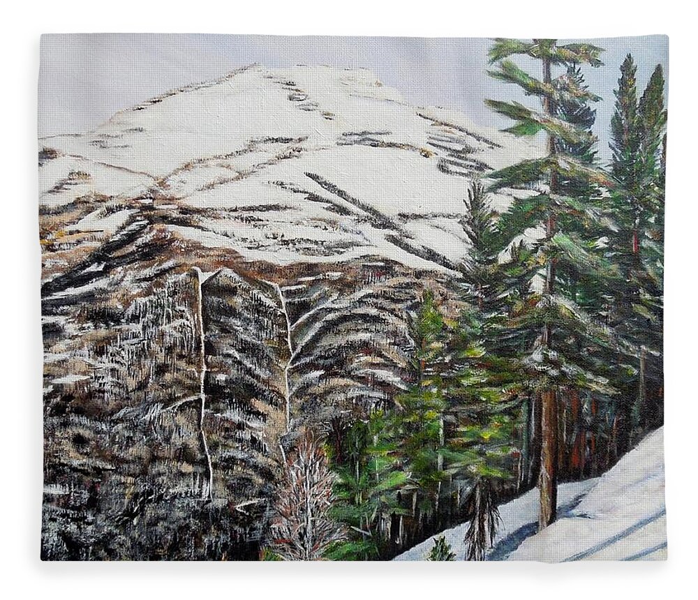 Mountain Fleece Blanket featuring the painting Whispering pines by Marilyn McNish