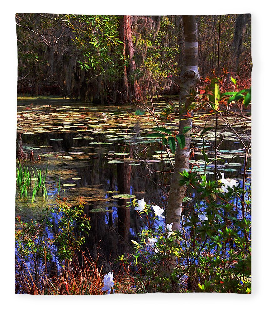 Swamp Fleece Blanket featuring the photograph White Azaleas in the Swamp by Susanne Van Hulst