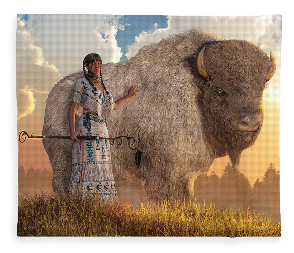 White Buffalo Calf Woman Fleece Blanket featuring the digital art White Buffalo Calf Woman by Daniel Eskridge