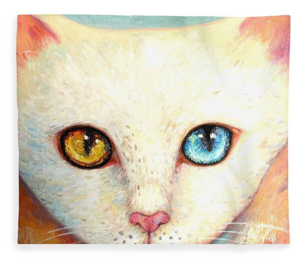 Portrait Fleece Blanket featuring the painting White Cat by Shijun Munns