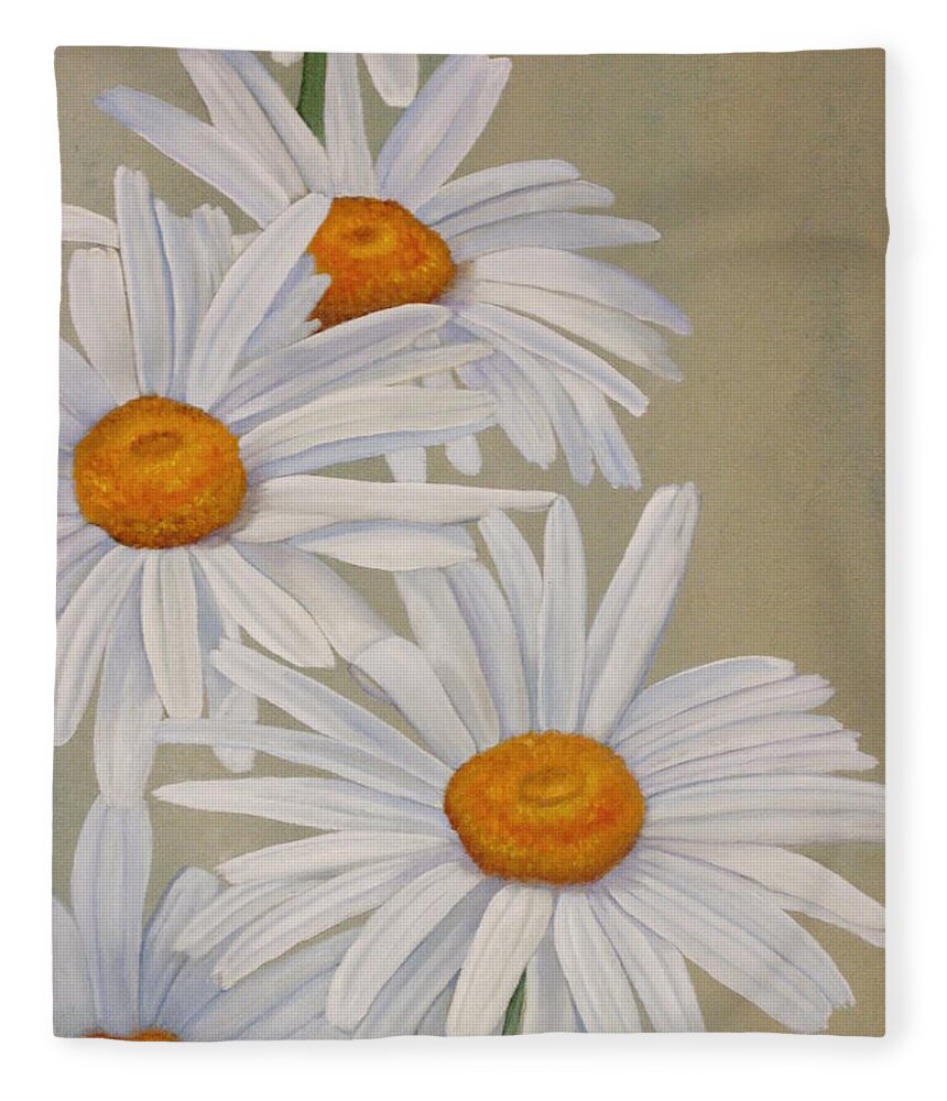 White Daisies Fleece Blanket featuring the painting White Daisies by Angeles M Pomata