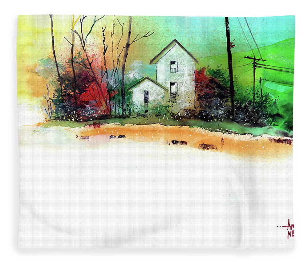 Nature Fleece Blanket featuring the painting White Houses by Anil Nene