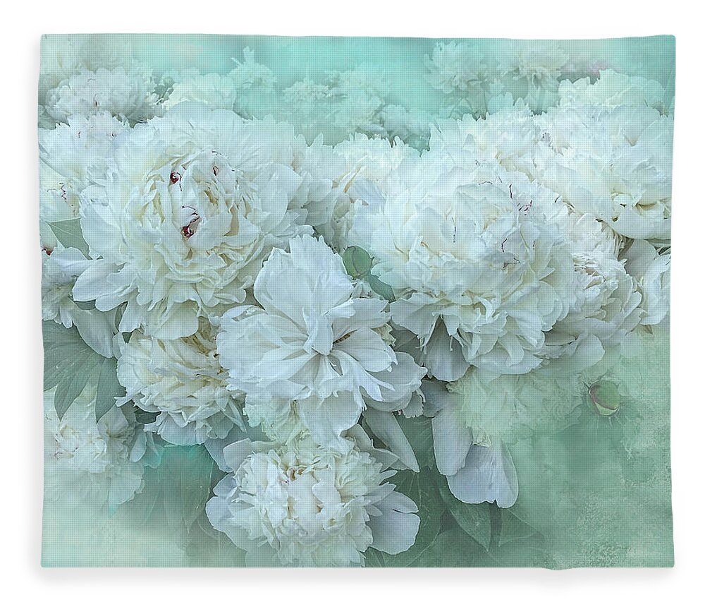 Peonies Fleece Blanket featuring the photograph White Peonies by Lorraine Baum