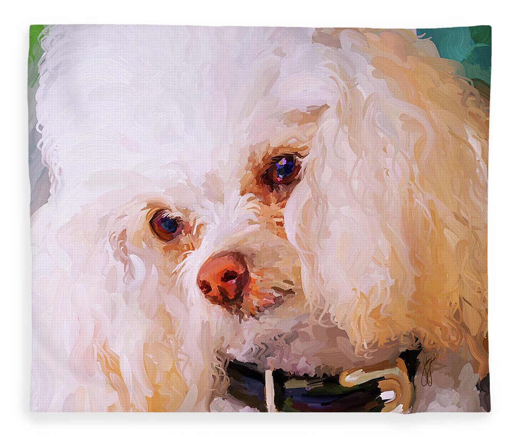 White Fleece Blanket featuring the painting White Poodle - Square by Jai Johnson
