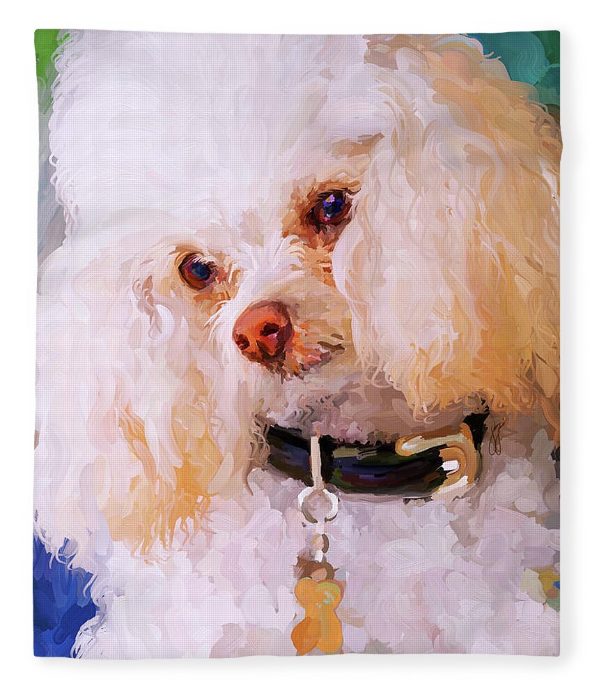 White Fleece Blanket featuring the painting White Poodle by Jai Johnson