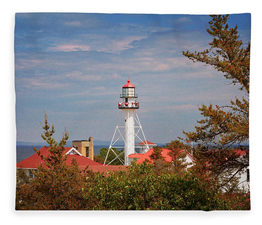 Lighthouse Fleece Blanket featuring the photograph Whitefish Point Light Station by Susan Rissi Tregoning