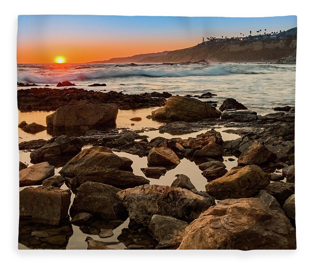 Sky Fleece Blanket featuring the photograph White's Point Sunset 2 by Ed Clark