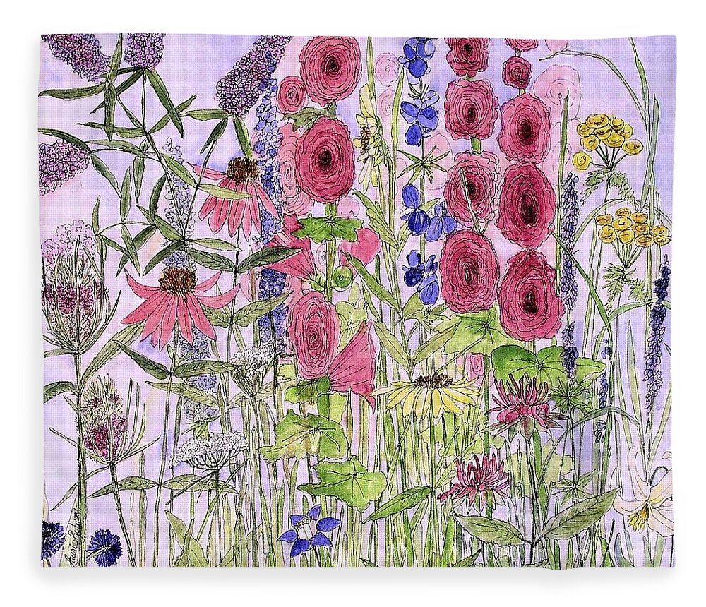 Nature Art Fleece Blanket featuring the painting Wild Garden Flowers by Laurie Rohner