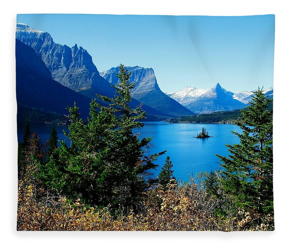 St Mary Lake Fleece Blanket featuring the photograph Wild Goose Island in the Fall by Tracey Vivar