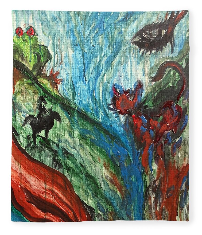 Abstract Fleece Blanket featuring the painting Wild Periscope Collaboration by Michelle Pier