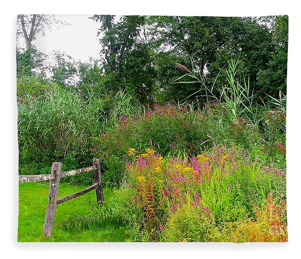 Wildflowers Fleece Blanket featuring the photograph Wildflowers and Fence in Bridgewater by Dani McEvoy