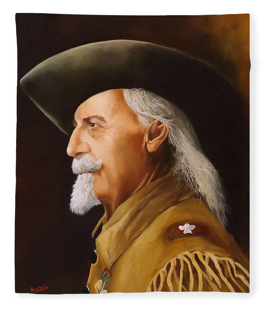 Buffalo Bill Fleece Blanket featuring the painting William Frederick Cody by Barry BLAKE