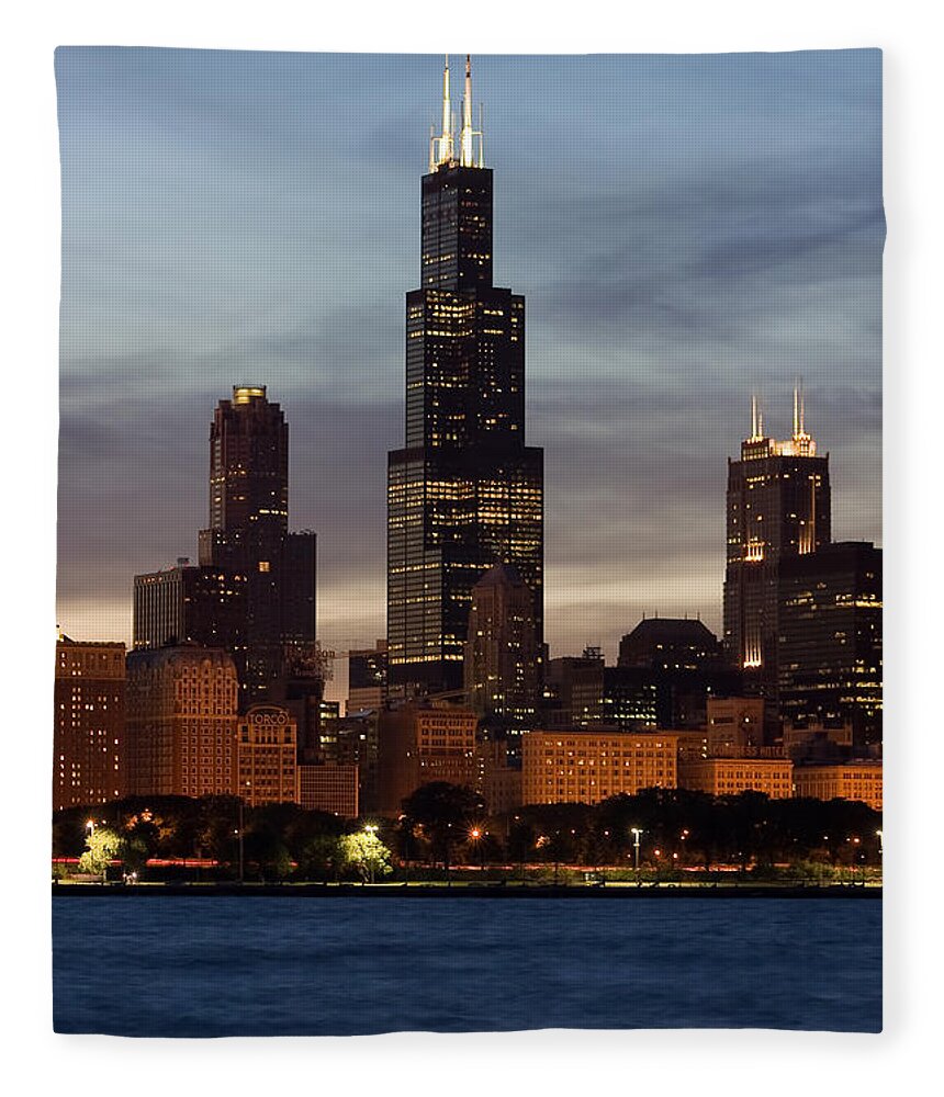 3scape Photos Fleece Blanket featuring the photograph Willis Tower at Dusk aka Sears Tower by Adam Romanowicz