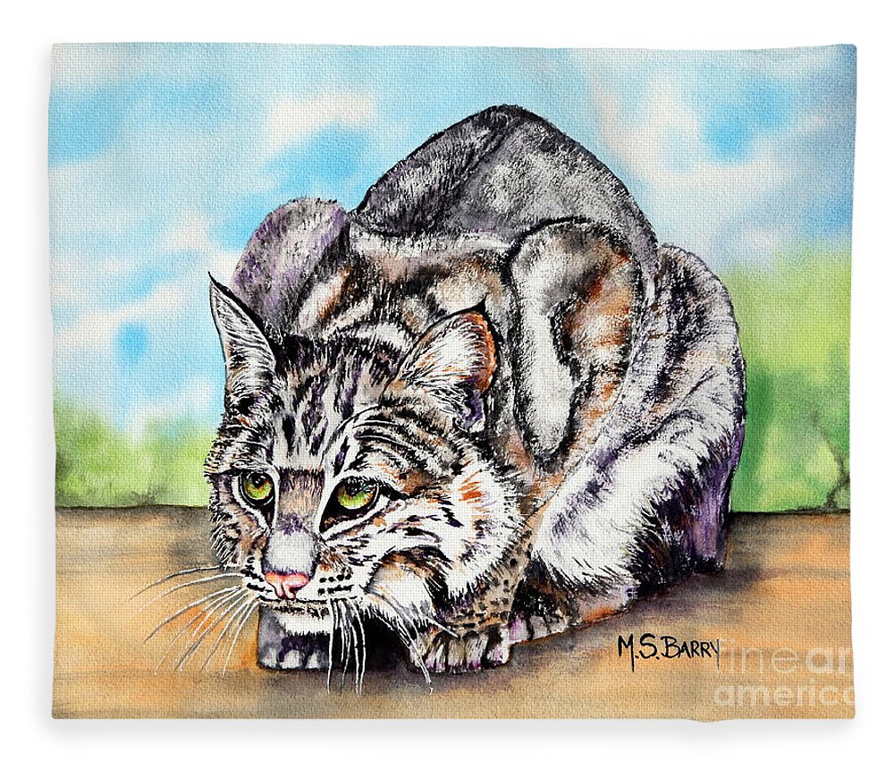 Bobcat Fleece Blanket featuring the painting Willow by Maria Barry